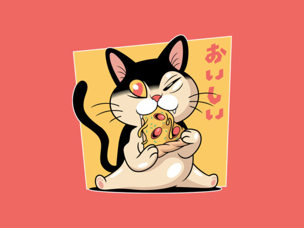 Pizza cat t shirt illustration