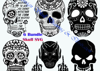 6 T shirt designs Bundles Skulls, Sugar Skull Svg, Bundle Skull, Skull t shirt design