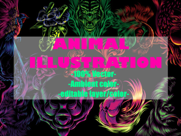 Animal illustration with ambient colors t shirt vector