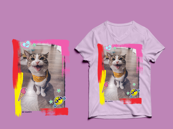 Happy cat t-shirt design – happy cat t-shirt design png – happy cat t-shirt design psd