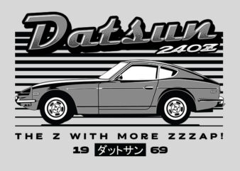 Editable Text and Color Datsun 240z 1969 PSD Editable, PNG Transparent