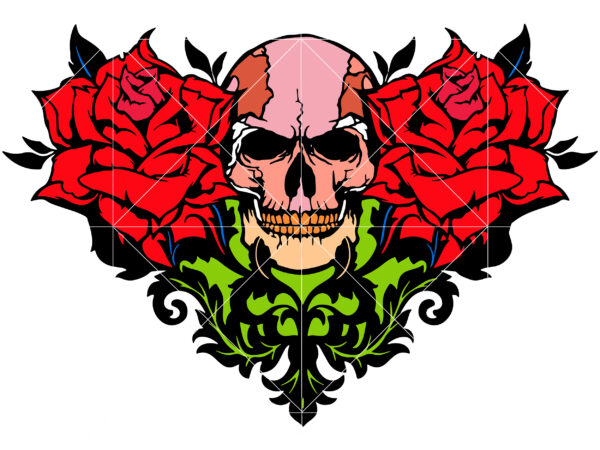 Heart shape skull with roses svg, valentine svg, skull t shirt design