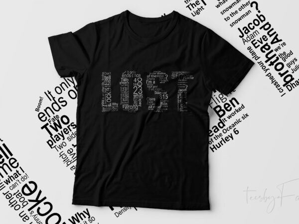 Lost word cloud vector t shirt design for sale