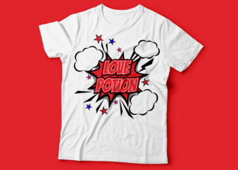 Love potion pop art tee design | love valentine day tee design