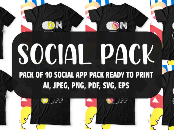 Pack of 10 Social media ON/OFF T shirt designs for sale Pack of 10 Social media ON/OFF T shirt designs for sale