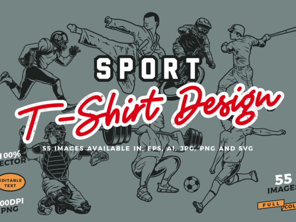 55 various sport t-shirt design bundles!