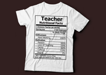 teacher nutritional fact replica t-shirt design