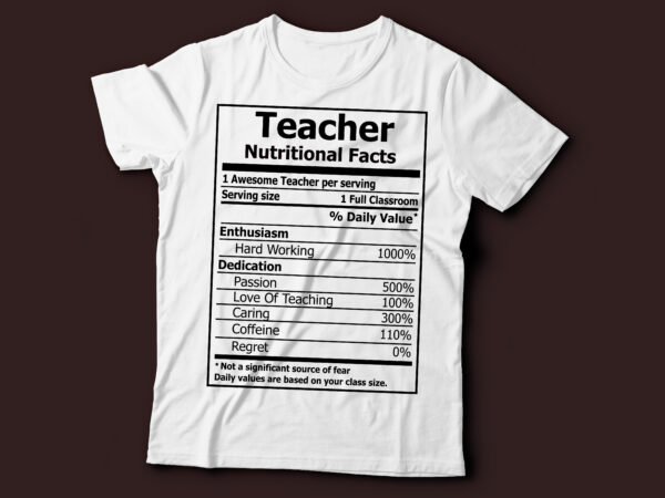 Teacher nutritional fact replica t-shirt design