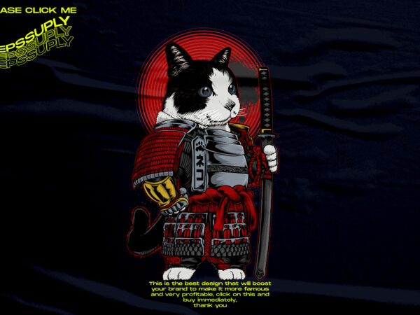 Neko samurai, cat design tshirt png