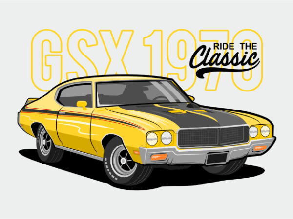 Ride the classic car – yellow muscle car t shirt design online