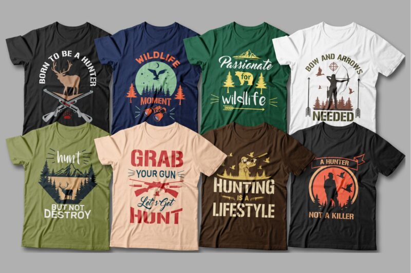 50 Hunter bundle editable t shirt designs, Hunting t shirt, Vector t shirt design pack