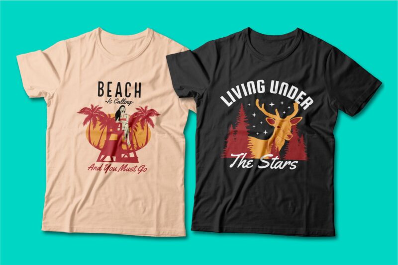 Summer theme t-shirt design bundle, Beach t shirt design collection, Surf and paradise t shirt design vector pack #1, Summer t shirt design mini bundle