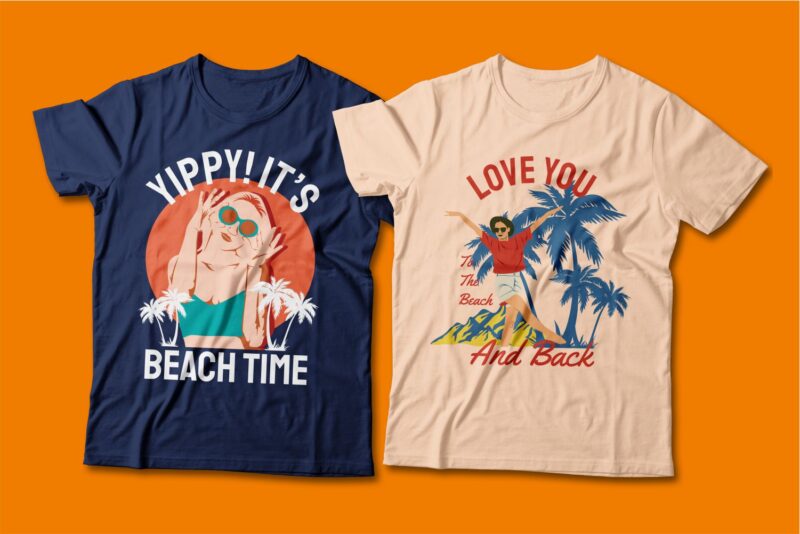 Summer theme t-shirt design bundle, Camping t shirt design collection, Beach and paradise t shirt design vector pack #6, Summer t shirt design mini bundle