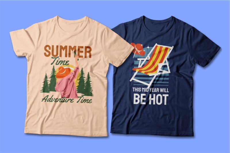 Summer season t-shirt design bundle, Beach t shirt design collection, Camping and paradise t shirt design vector pack #7, Summer theme t shirt design mini bundle