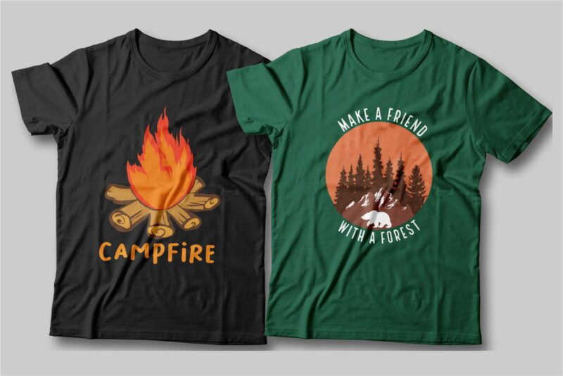 Camping t shirt designs bundle, Camping slogan t shirt design, Adventure t shirt design, Campfire t shirt design, Hiking t shirt design, t shirt designs for POD, Wildlife t shirt,