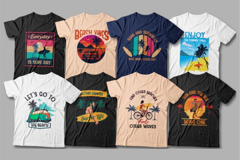 90 Surfing paradise t shirt designs bundle editable – Beach t shirt design, Surf t shirt design vector – EPS SVG PNG