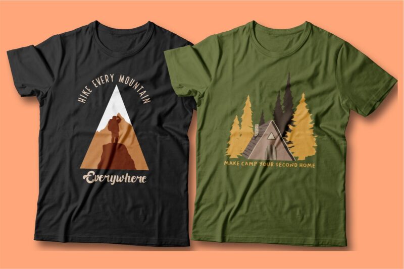 Camping t shirt designs bundle, Adventure t shirt design, Campfire t shirt design, Hiking t shirt design, t shirt designs for POD, Wildlife t shirt, Vector t shirt design, t