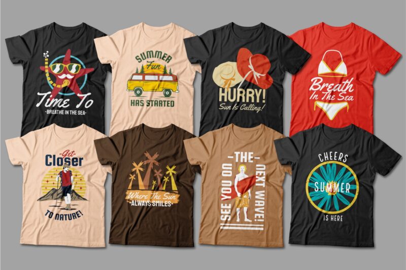 t-shirt vector Summer t-shirt designs bundle, Surfing t shirt design, Paradise t shirt design, Beach t shirt design, Beach, Tropical, Vocation, Holiday