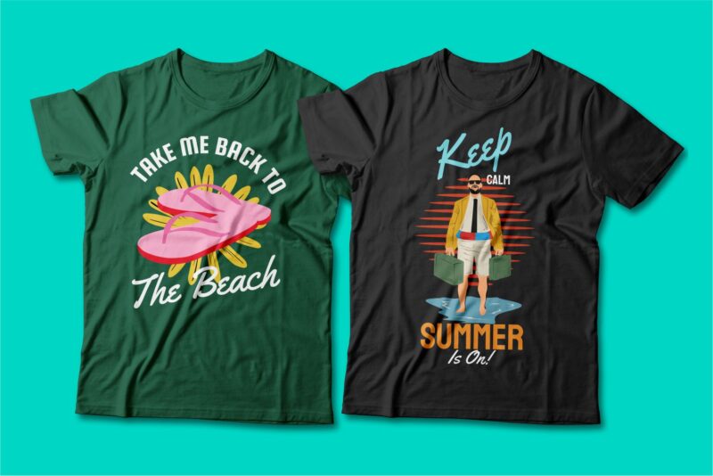 Summer theme t-shirt design bundle, Beach t shirt design collection, Surf and paradise t shirt design vector pack #1, Summer t shirt design mini bundle