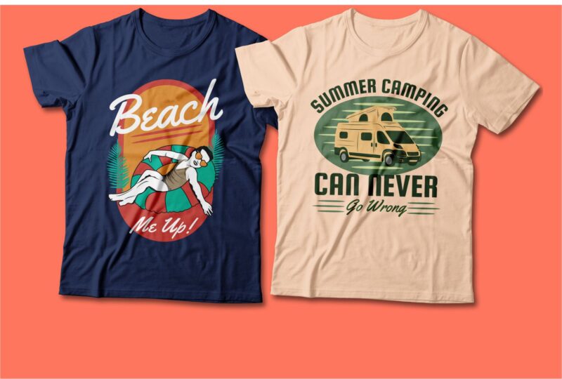 Summer theme t-shirt design bundle, beach t shirt design collection, surf and paradise t shirt design vector pack #3, summer t shirt design mini bundle