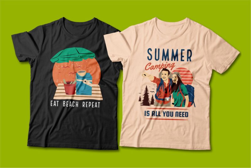 Summer season t-shirt design bundle, beach t shirt design collection, surf and paradise t shirt design vector pack #4, summer t shirt design mini bundle