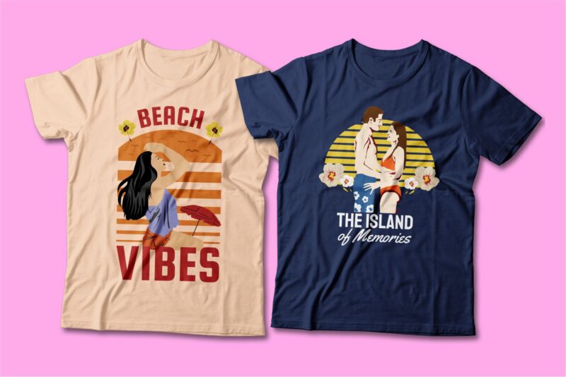 Summer theme t-shirt design bundle, Beach t shirt design collection, Camping and paradise t shirt design vector pack #8, Summer t shirt design mini bundle