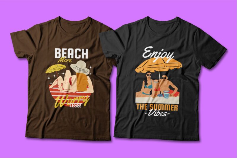 Summer theme t-shirt design bundle, Camping t shirt design collection, Beach and paradise t shirt design vector pack #9, Summer t shirt design mini bundle