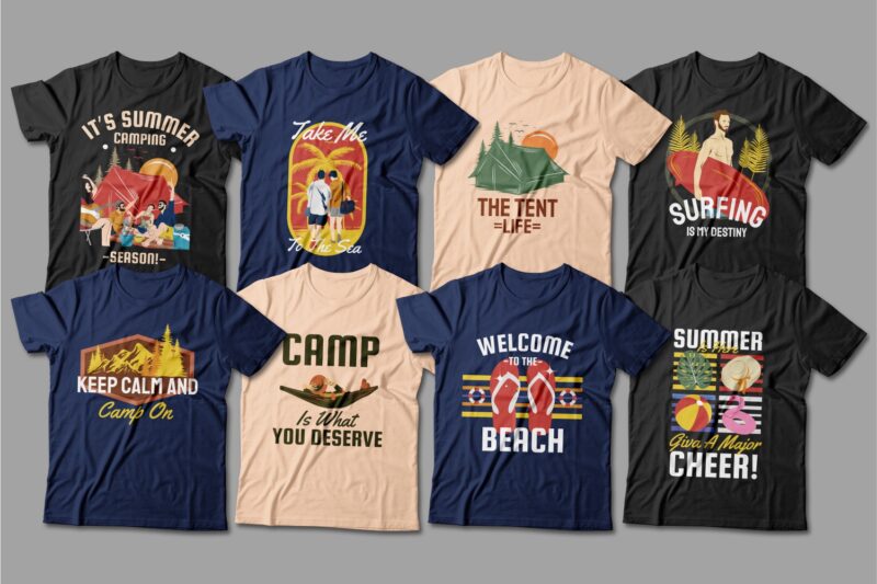 t-shirt vector Summer t-shirt designs bundle, Surfing t shirt design, Paradise t shirt design, Beach t shirt design, Beach, Tropical, Vocation, Holiday