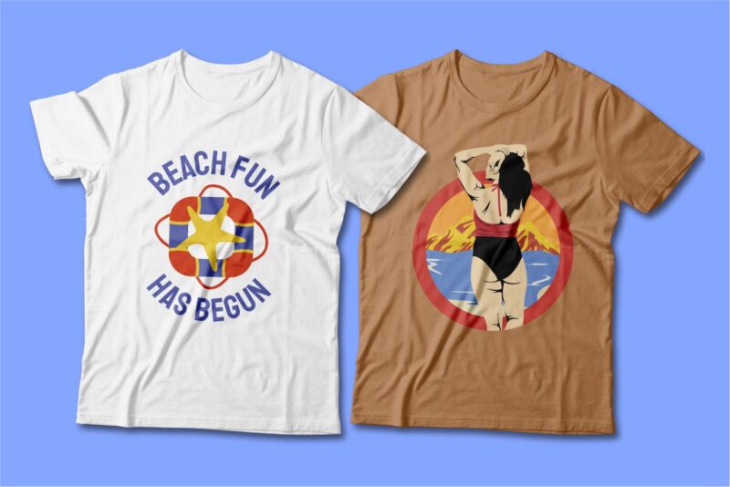 Summer season t-shirt design bundle, Beach t shirt design collection, Camping and paradise t shirt design vector pack #7, Summer theme t shirt design mini bundle