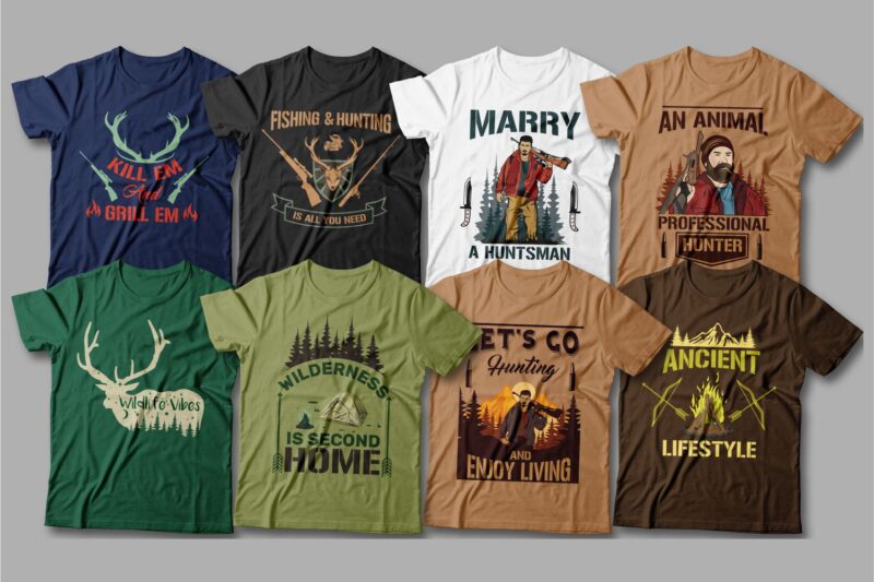 50 Hunter bundle editable t shirt designs, Hunting t shirt, Vector t shirt design pack