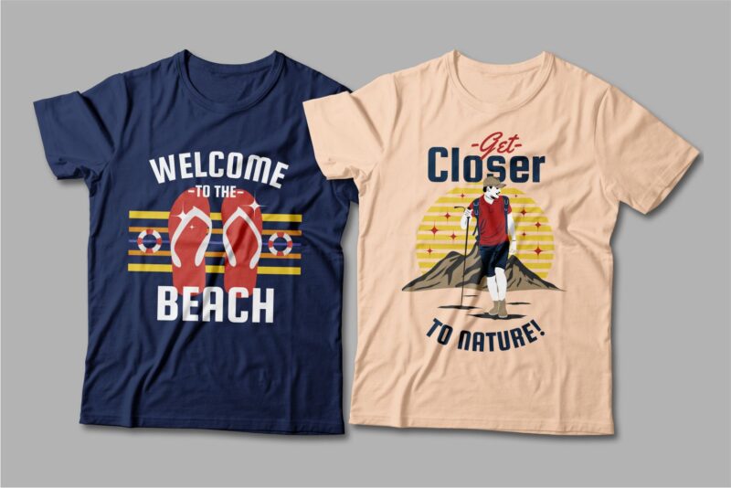 Summer theme t-shirt design bundle, Beach t shirt design collection, Surf and paradise t shirt design vector pack #2, Summer t shirt design mini bundle