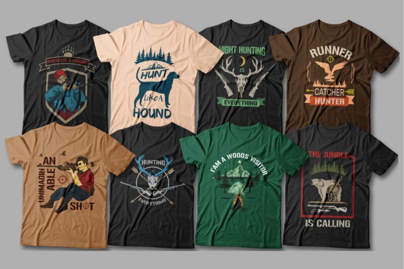 50 Hunter bundle editable t shirt designs, Hunting t shirt, Vector t shirt design pack