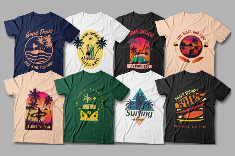 90 Surfing paradise t shirt designs bundle editable – Beach t shirt design, Surf t shirt design vector – EPS SVG PNG