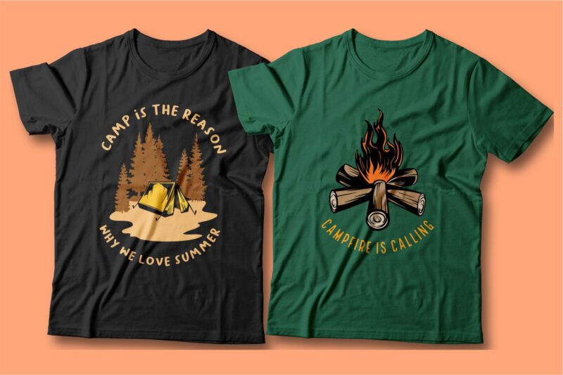 Camping t shirt designs bundle, Adventure t shirt design, Campfire t shirt design, Hiking t shirt design, t shirt designs for POD, Wildlife t shirt, Vector t shirt design, t