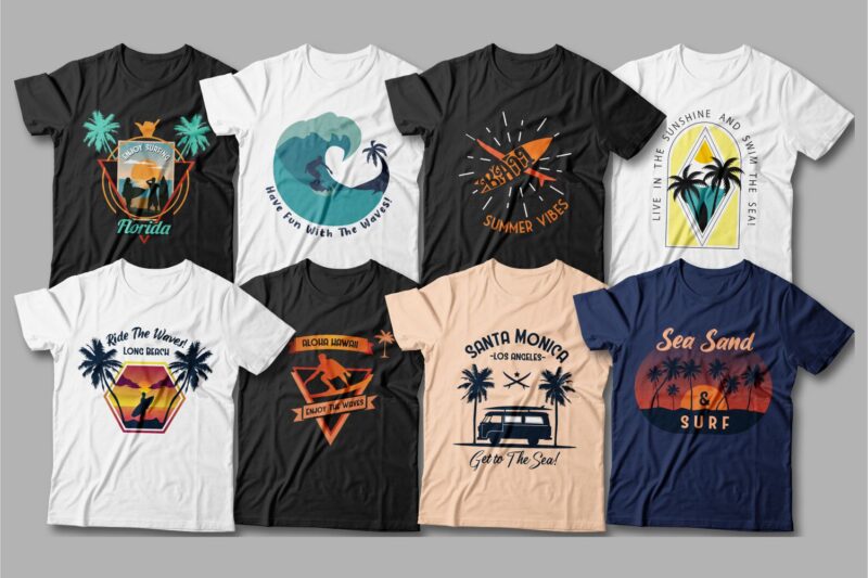 90 Surfing paradise t shirt designs bundle editable – Beach t shirt design, Surf t shirt design vector – EPS SVG PNG