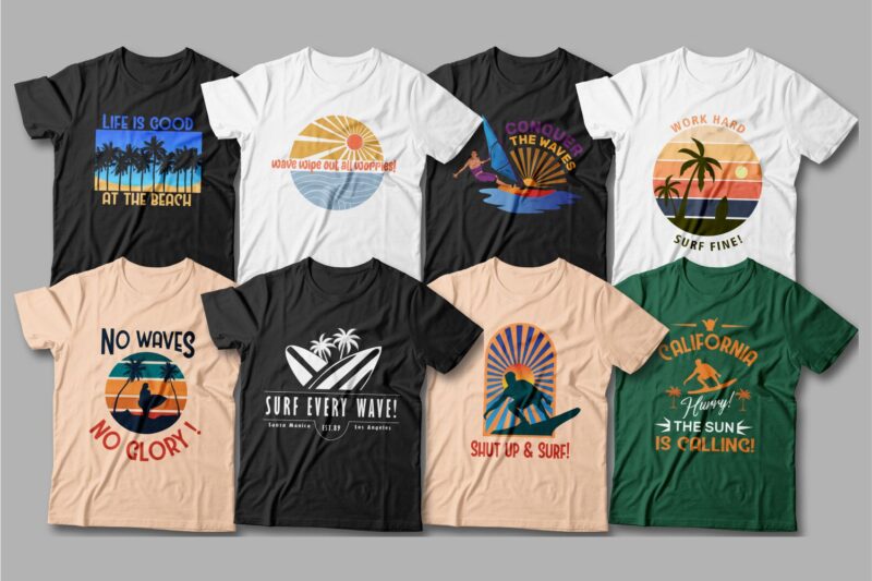 90 Surfing paradise t shirt designs bundle editable – Beach t shirt design, Surf t shirt design vector – EPS SVG PNG