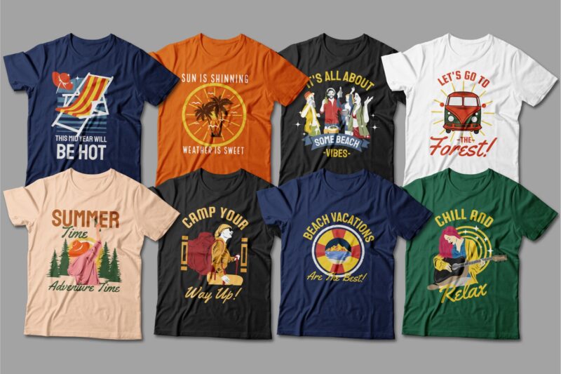 t-shirt vector Summer t-shirt designs bundle, Surfing t shirt design, Paradise t shirt design, Beach t shirt design, Beach, Tropical, Vocation, Holiday