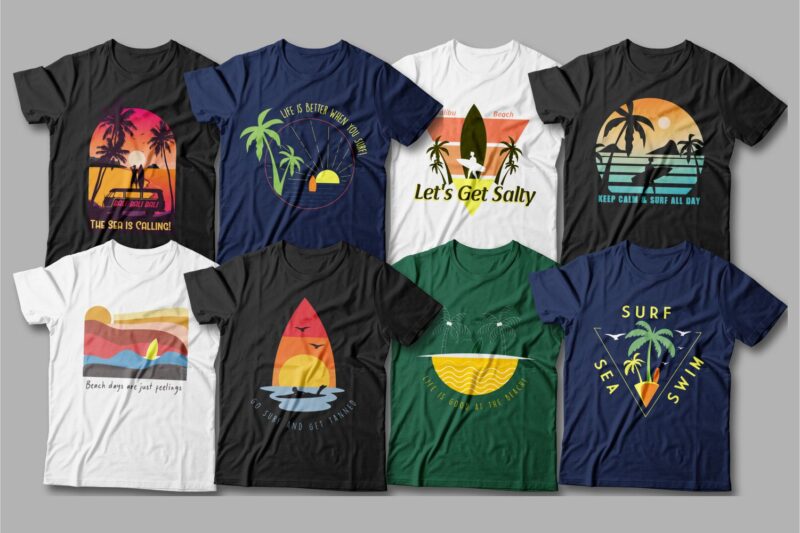 90 Surfing paradise t shirt designs bundle editable – Beach t shirt design, Surf t shirt design vector – EPS SVG PNG