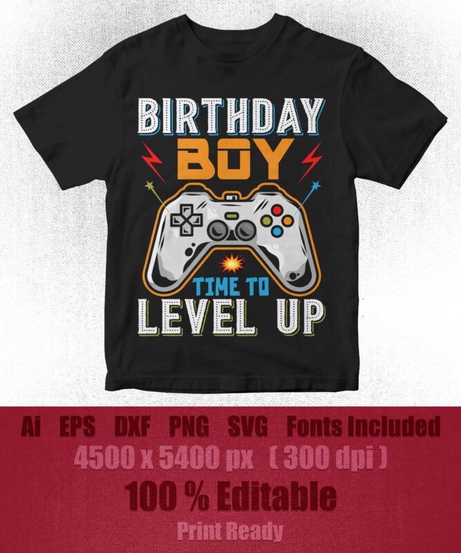 Birthday Boy Time to Level Up Video Game Birthday Gift Boys T-Shirt Design.