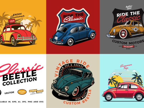 Classic beetle car collection t shirt vector file