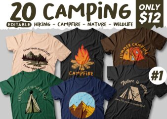 Camping t shirt designs bundle, Camping slogan t shirt design, Adventure t shirt design, Campfire t shirt design, Hiking t shirt design, t shirt designs for POD, Wildlife t shirt,