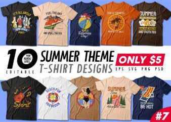 Summer season t-shirt design bundle, Beach t shirt design collection, Camping and paradise t shirt design vector pack #7, Summer theme t shirt design mini bundle