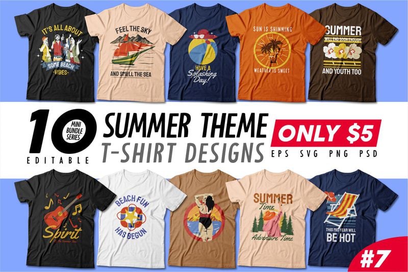 Summer season t-shirt design bundle, Beach t shirt design collection ...