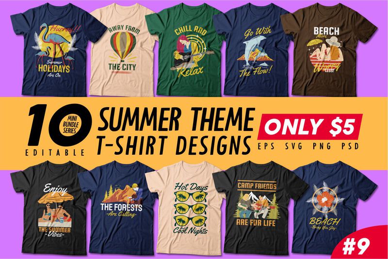 Summer theme t-shirt design bundle, Camping t shirt design collection ...