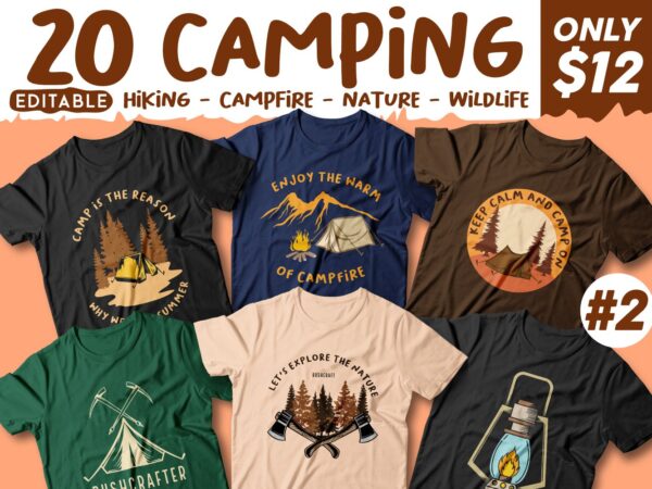 Camping t shirt designs bundle, adventure t shirt design, campfire t shirt design, hiking t shirt design, t shirt designs for pod, wildlife t shirt, vector t shirt design, t
