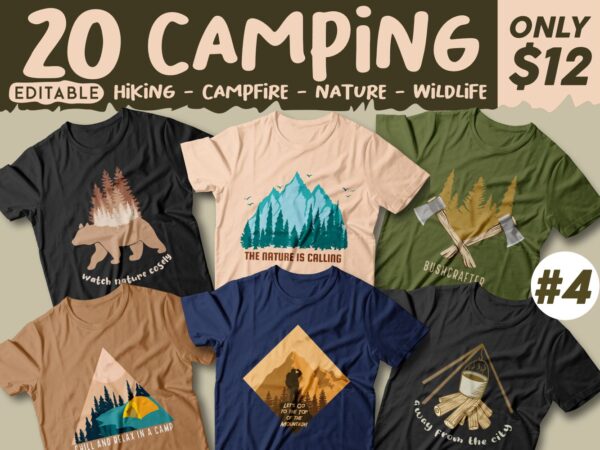 Camping t shirt designs bundle, camping slogan t shirt design, adventure t shirt design, campfire t shirt design, hiking t shirt design, wildlife t shirt, vector t shirt design, t