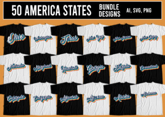50 america states T-Shirt Design Bundle for Commercial Use