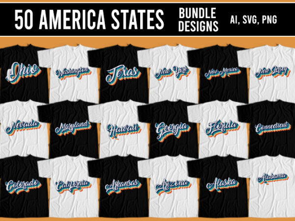 50 america states t-shirt design bundle for commercial use