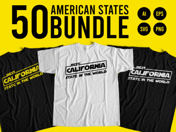 50 america states t-shirt design bundle