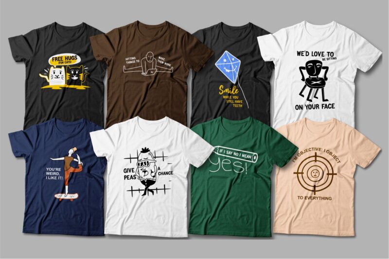 Funny t shirt design bundle, Funny svg bundle, T shirt design slogan, Creative quotes t shirt, Vector